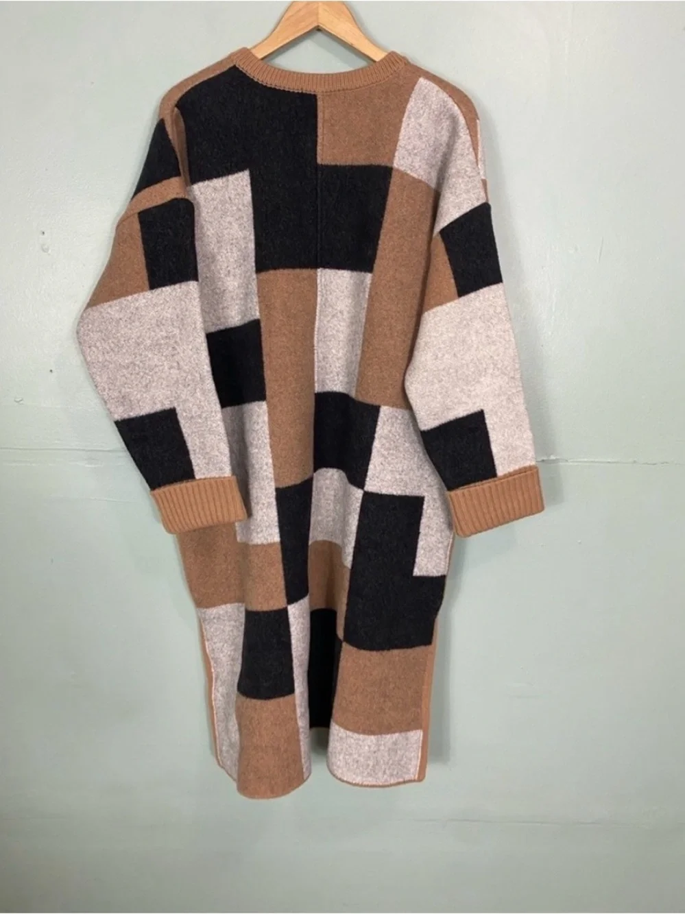 Free People Check Me Out Long Cardigan Jacket Plaid Wool Chunky M & L‎